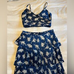 Abercrombie and Fitch satin pleated matching set top and tiered maxi skirt XL